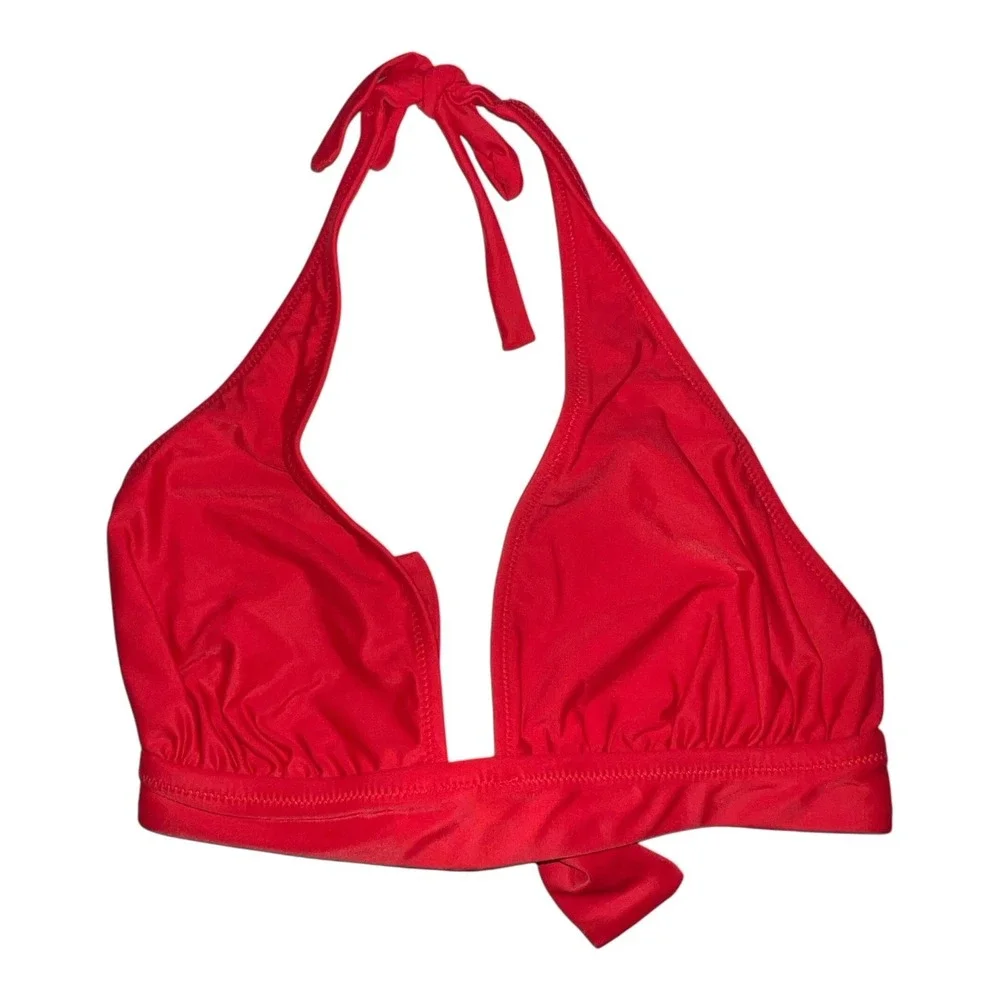 NWT J. Crew DD Halter Tie-Back Bikini Top With Mesh BY633 Bright Cerise Red XS